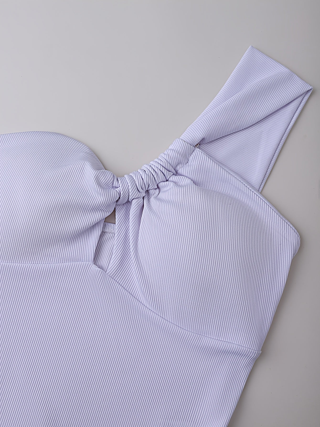 2pcs Set: White One-Shoulder Cinched Waist Bodysuit + Red Wide-Leg Pants with Tie | Elegant Solid Color, Sleeveless, Lace-Up Detail, Regular Fit for Spring/Summer