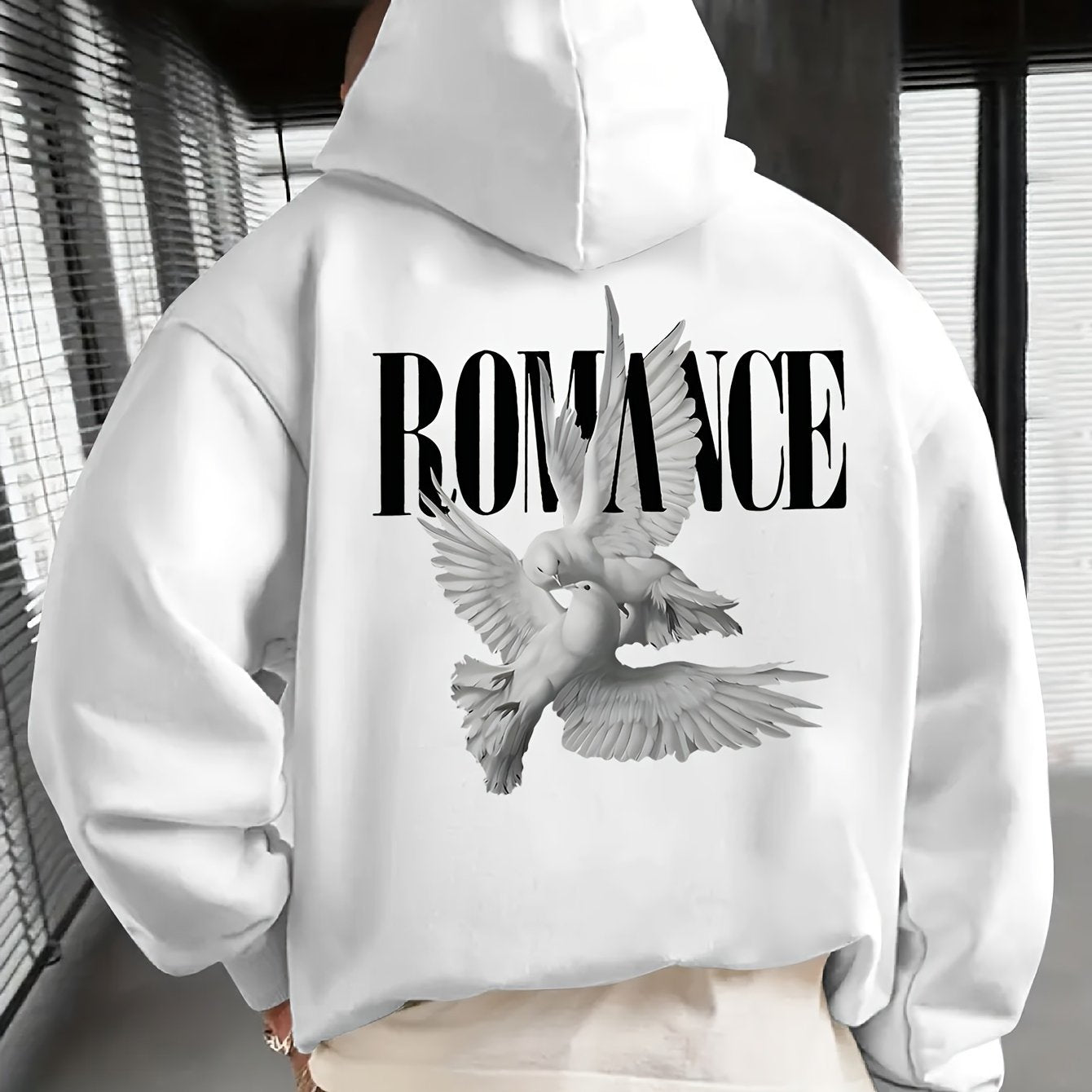 Men'S Casual Hooded Sweatshirt with "ROMANCE" Graphic Print - Loose Fit, Long Sleeve, Front Pocket, Perfect for Fall/Winter, Casual Wear Hoodie, |relaxed Fit Hoodie|front Pocket Hoodie, Sweater Hoodie