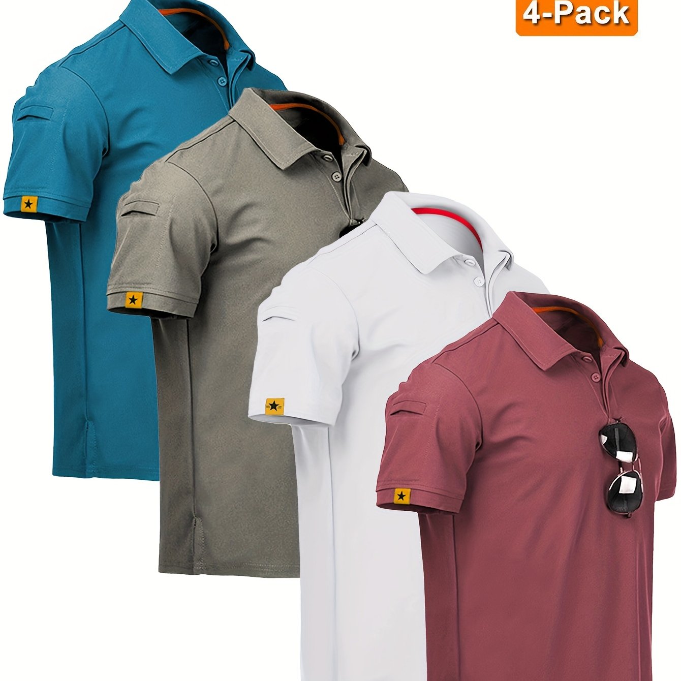 4pcs Men'S Quick-Dry Breathable Short Sleeve Polo Shirts - Lightweight Summer Outdoor T-Shirts with Collar, Regular Fit for Hiking, Golf, Beach