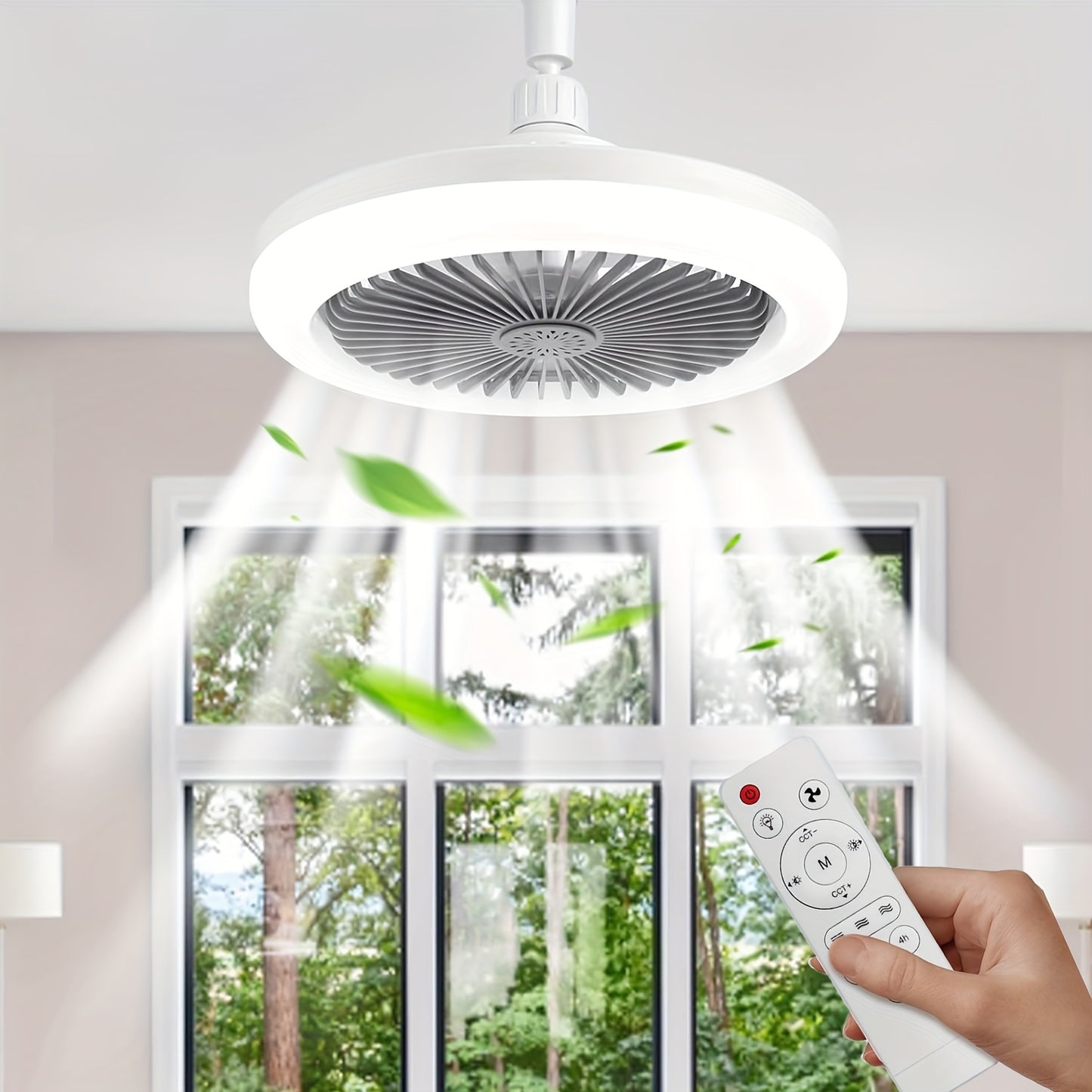 2-in-1 Multifunctional Ceiling Fan with Light, LED Fan Light, 25.4 cm Diameter, Color Matching, Infinite Dimming, and Timer Function, Suitable for Bathrooms/Bedrooms/Garages/Kitchens/Offices, Ceiling Fan Light, Bedroom Lighti