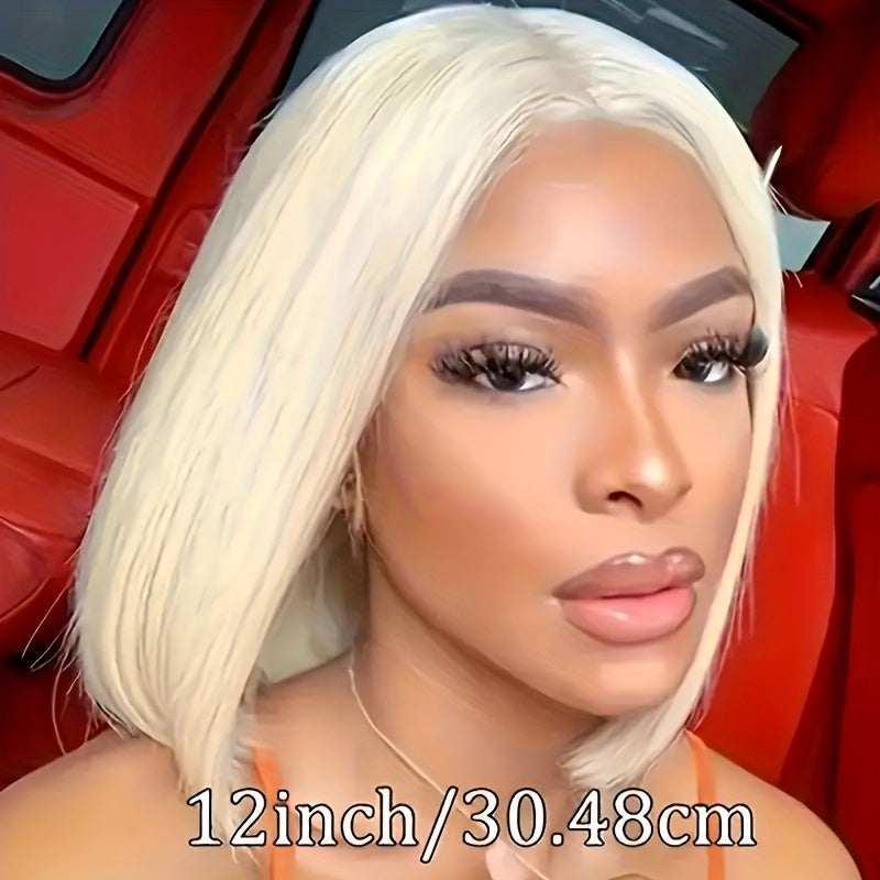 100% Human Hair Golden Blonde Short Bob Wig, 13x4 Lace Front, Breathable & Comfortable, Straight Style, 150% Density, Natural Look for Casual Attire, Natural Look Wig | Fashionable Wig | Breathable Lace Wig