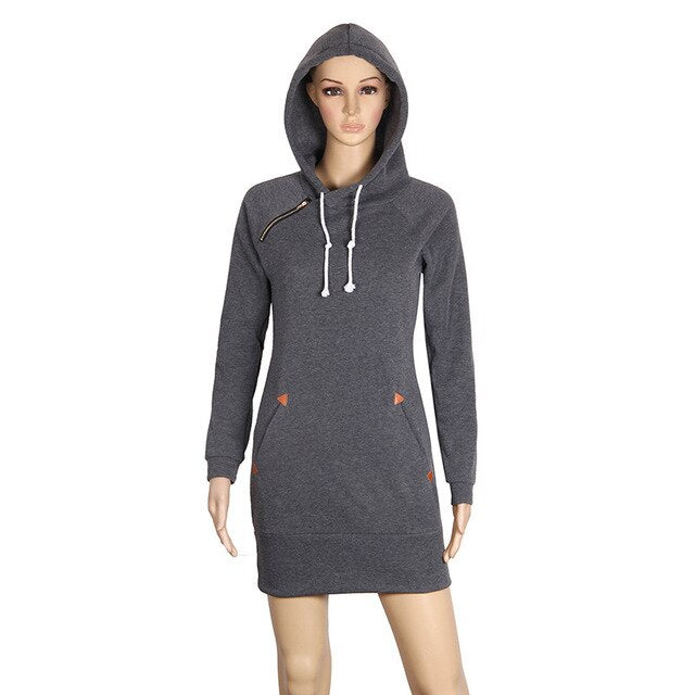 Awaytr Autumn Womens Casual Sweatshirt Dress Ladies Long Sleeve Hoodie Hooded Sweater Pullover Jumper Dress Vestidos femininos