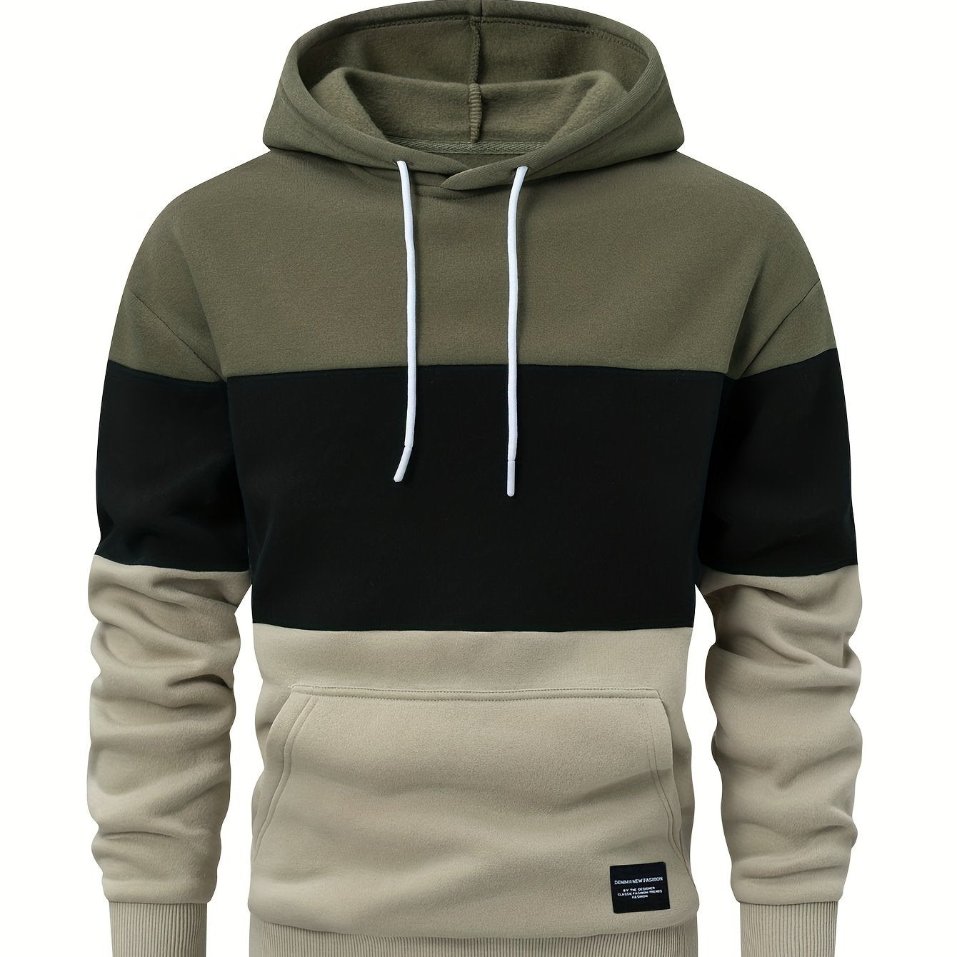 Men's Casual Color Block Hoodie - Soft Polyester, Long Sleeve with Kangaroo Pocket, Drawstring Hood, Ideal for Fall/Winter Streetwear, Casual Streetwear|Hooded Sweatshirt|Polyester Hoodie, Sweater Hoodie