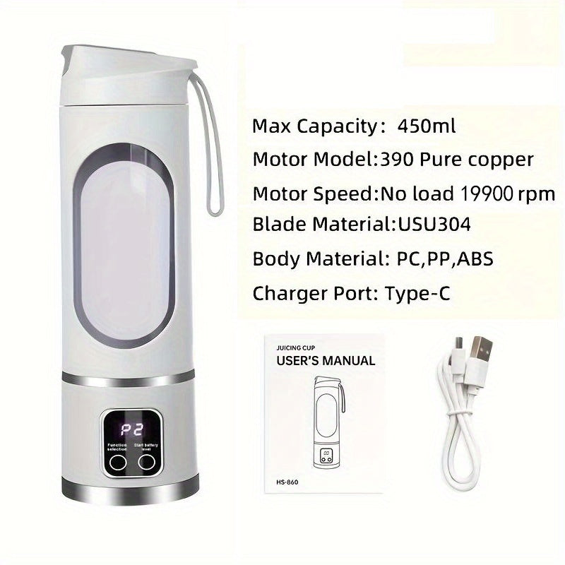 [USB-Powered Portable Blender] USB-Powered Portable Blender & Juicer with Digital Display, Stainless Steel Blade & Large Capacity (10.14-16.91oz) - Cordless Electric Mixer for Smoothies, Ice, Fresh Fruit Drinks - Compact Desi