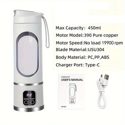 [USB-Powered Portable Blender] USB-Powered Portable Blender & Juicer with Digital Display, Stainless Steel Blade & Large Capacity (10.14-16.91oz) - Cordless Electric Mixer for Smoothies, Ice, Fresh Fruit Drinks - Compact Desi