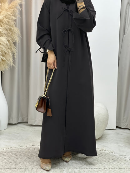 /Unisex Black Abaya Robe - Full-Length Islamic Dress with Adjustable Lace-Up Hooded Collar, Long Sleeve Traditional Muslim Gown for Hajj, Ramadan & Daily Wear - Machine Washable Loose Fit (No Stretch)