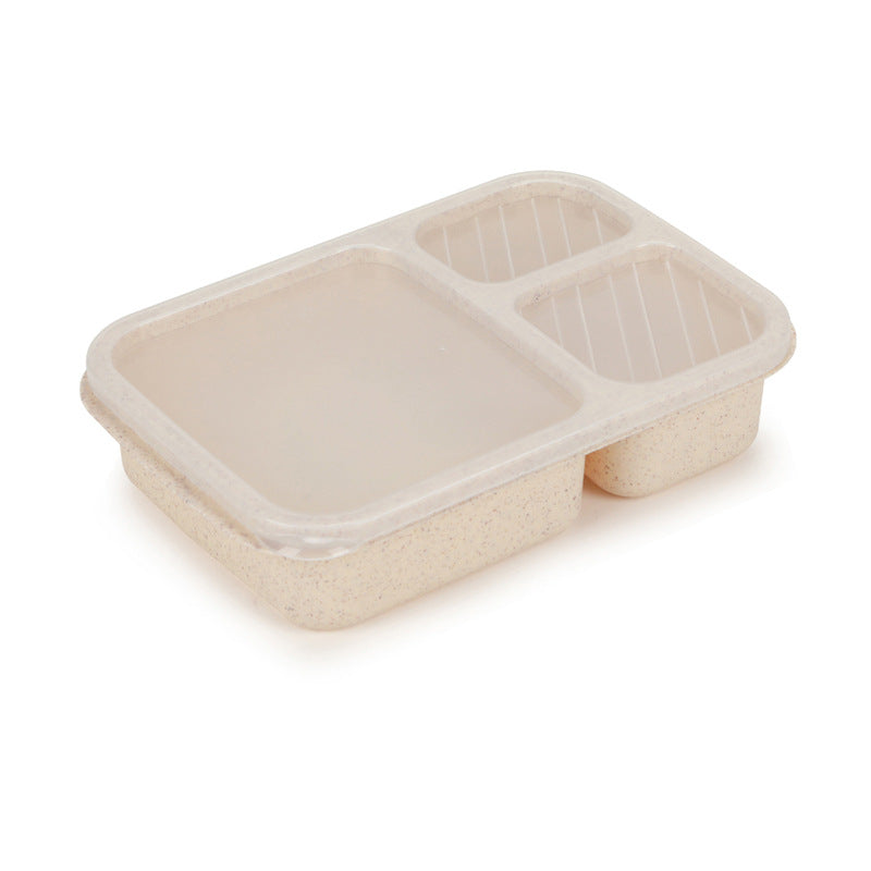 Microwaveable rectangular wheat straw compartment lunch box fresh-keeping lunch box