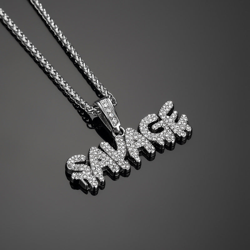 European and American hip-hop Long Necklace savage letter Pendant Fashion card accessories