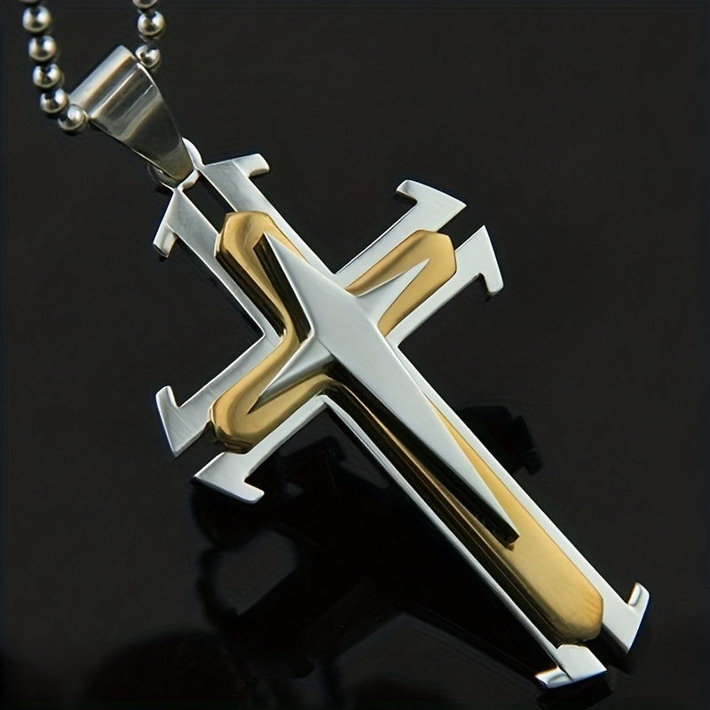 A Stylish Multi-layer Cross Necklace for Men - A Domineering Guardian Necklace for Men And Women - Fashionable Necklace, Elegant Design, Classic Jewelry Clothing Accessories for Dressing Up Holiday Gifts,Valentine's Day