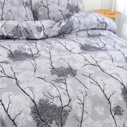 3pcs Botanical Floral Print Silver Gray Theme Bedding Set, Suitable for Bedroom, Guest Room, One Duvet Cover + Two Pillowcases, No Insert