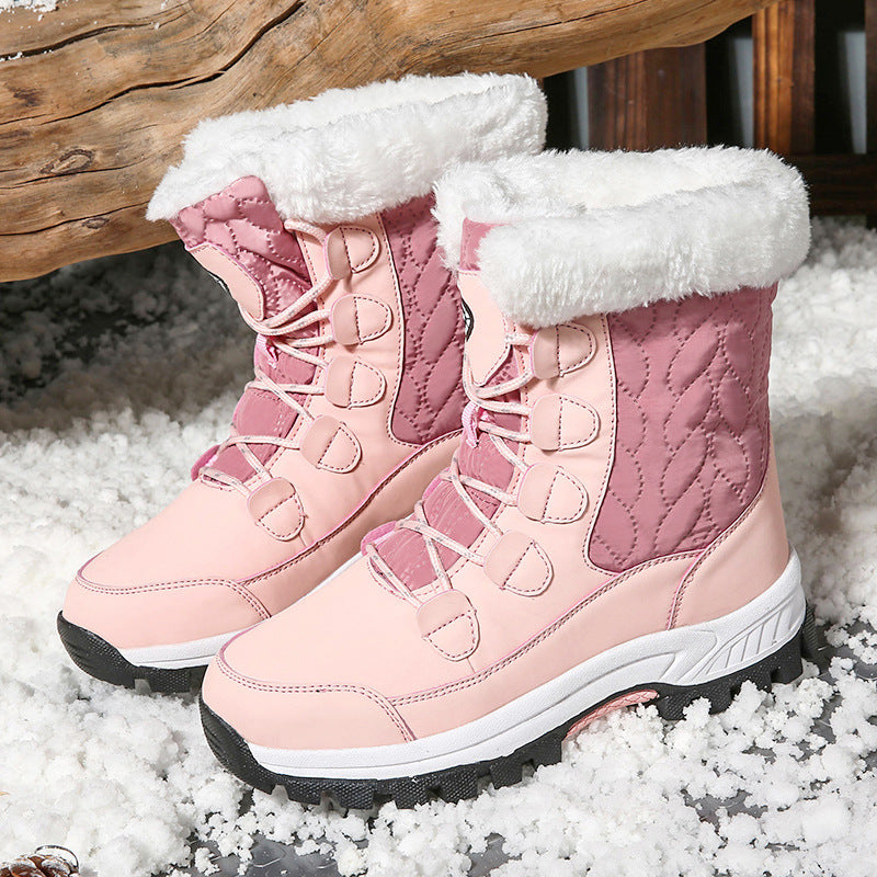 Winter snow boots for women's outdoor travel waterproof anti slip thickened warm high top cotton shoes women's midsole boots