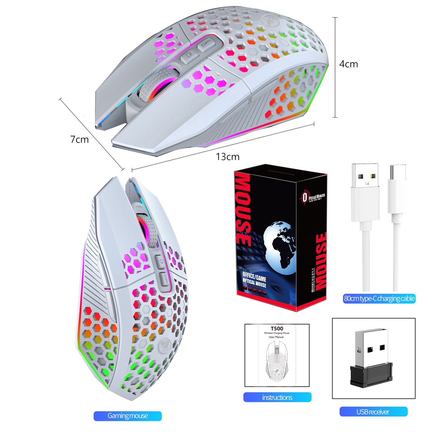 Lightweight hollow hole mouse, wireless rechargeable gaming light emitting computer, laptop, office mouse