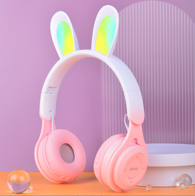 M6R Rabbit Ear Luminous Bluetooth Headset Gradient LED Online Class Children Headworn Wireless Headset