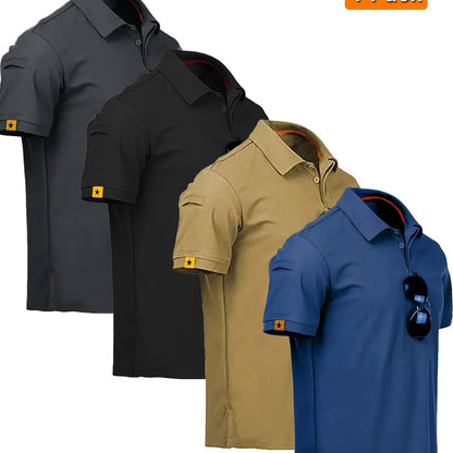 4pcs Men'S Quick-Dry Breathable Short Sleeve Polo Shirts - Lightweight Summer Outdoor T-Shirts with Collar, Regular Fit for Hiking, Golf, Beach