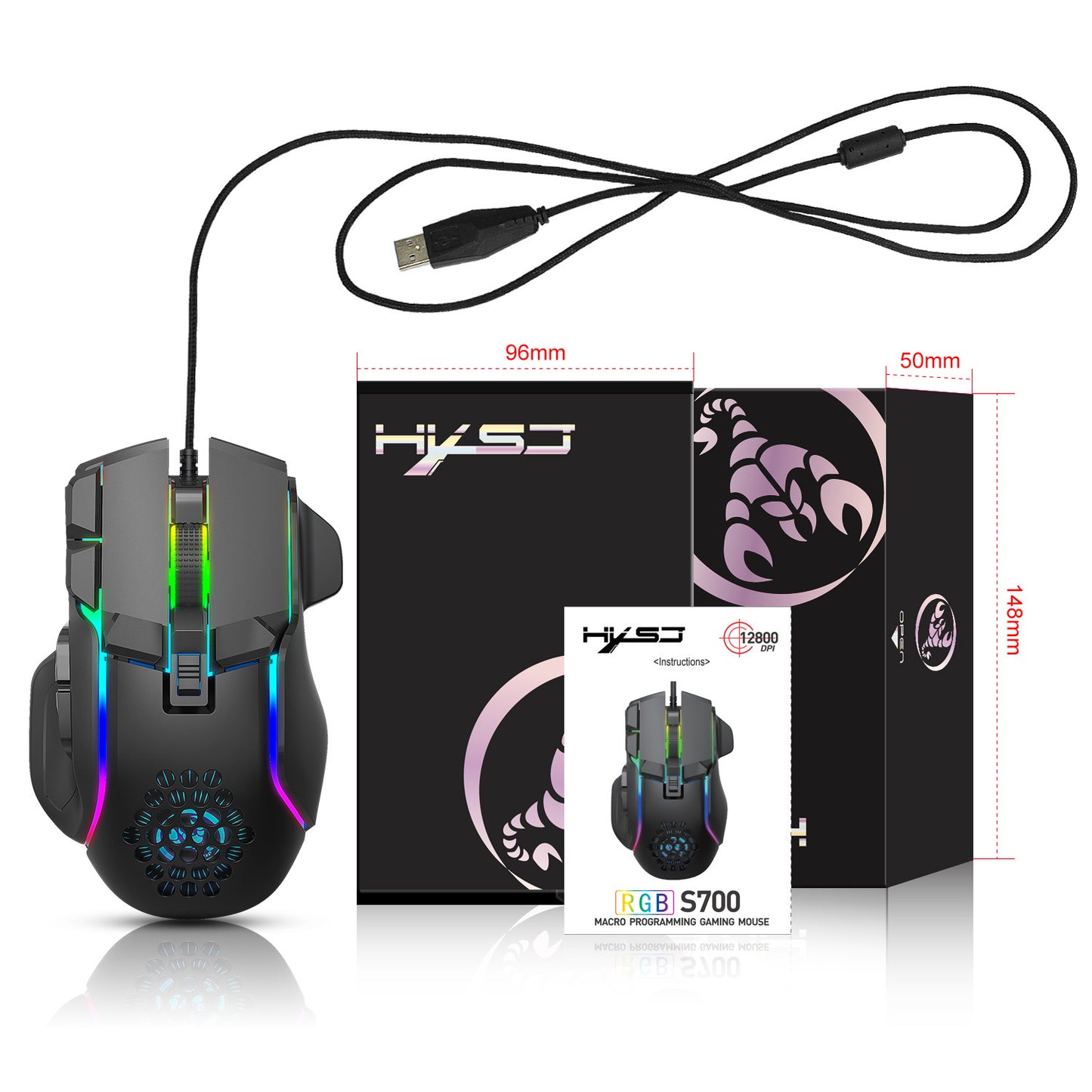 Gaming gaming mouse macro programming cool RGB lighting 12800 DPI adjustable mechanical mouse