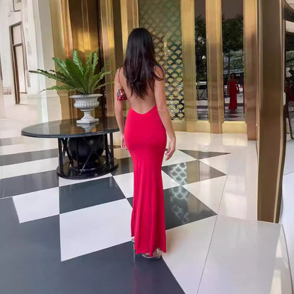 One shoulder backless slimming and sexy elegant dress