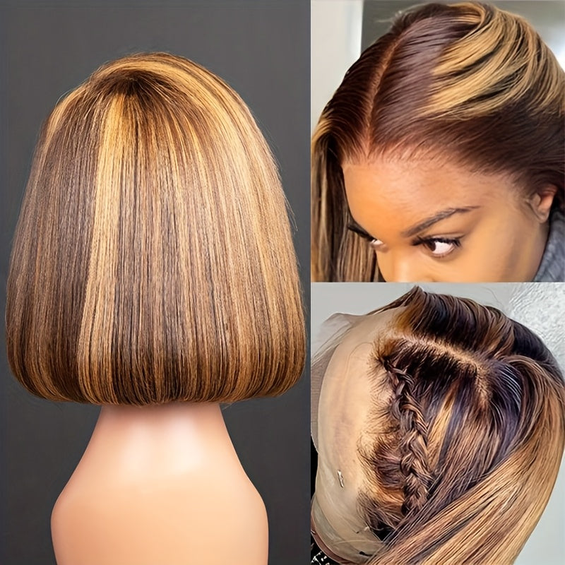 Highlight 4/27 Bob Wig Human Hair 13x4 Lace Front Wig Straight Hair Pre Plucked with Baby Hair 4/27 Honey Blonde Bob Wig for Women Glueless Straight Bob Wig 25.4 cm