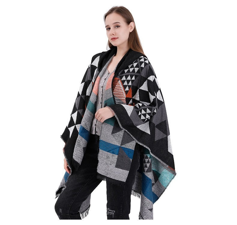 Hooded cape shawl women's plaid knitted shawl scarf shawl dual-purpose