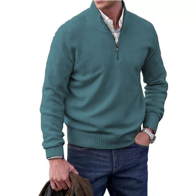 Men's Zipper Stand up Collar Sweater Wool Men's Warm Sweater