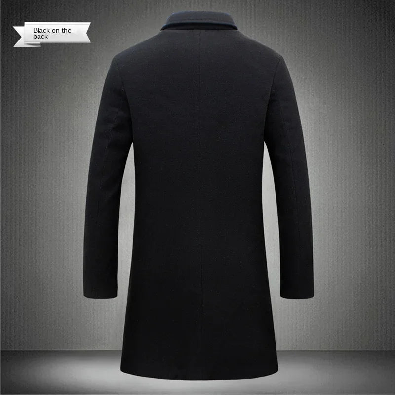 Spring Autumn New Long Cotton Coat New Wool Blend Pure Color Casual Business Fashion Men's Clothing Slim Windbreaker Jacket