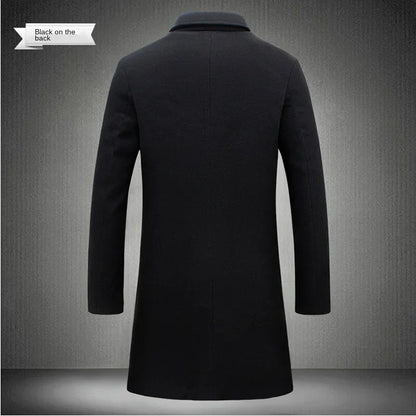Spring Autumn New Long Cotton Coat New Wool Blend Pure Color Casual Business Fashion Men's Clothing Slim Windbreaker Jacket