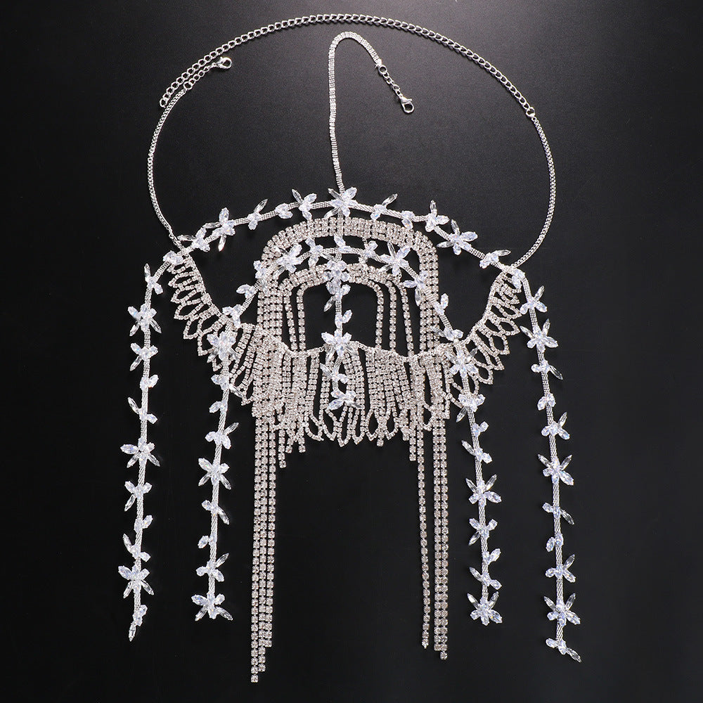 Fashionable Leaf Water Diamond Tassel Headwear, Personalized and Versatile Water Diamond Hair Chain, Women's Headdress