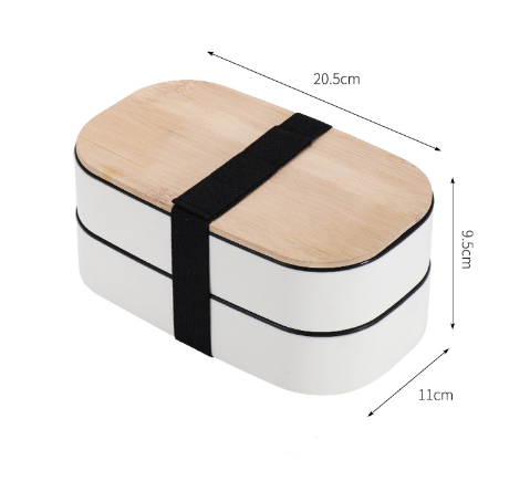 Japanese style simple bamboo lid double-layer sealed portable lunch box bento box with tableware