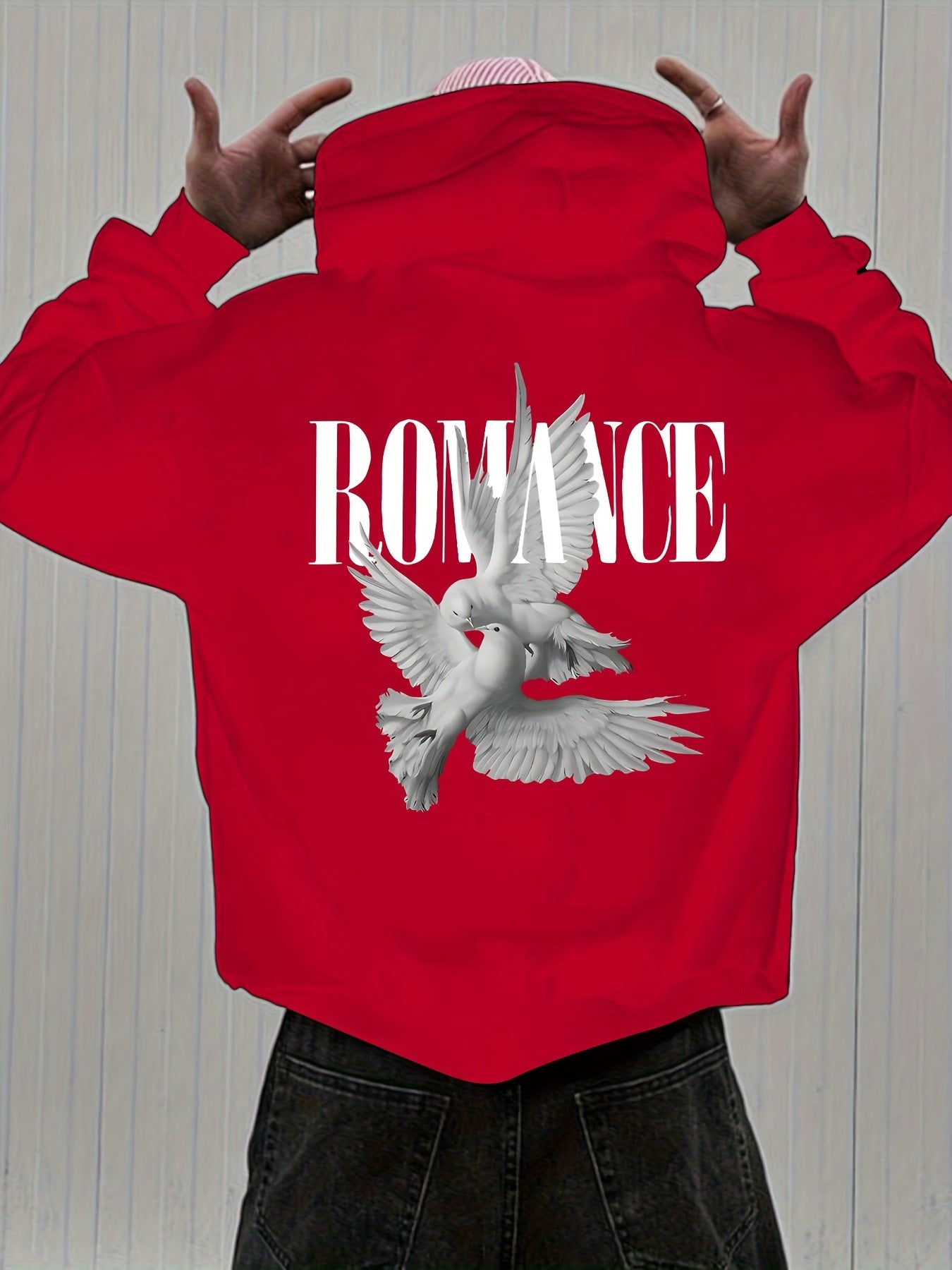 Men'S Casual Hooded Sweatshirt with "ROMANCE" Graphic Print - Loose Fit, Long Sleeve, Front Pocket, Perfect for Fall/Winter, Casual Wear Hoodie, |relaxed Fit Hoodie|front Pocket Hoodie, Sweater Hoodie