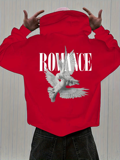 Men'S Casual Hooded Sweatshirt with "ROMANCE" Graphic Print - Loose Fit, Long Sleeve, Front Pocket, Perfect for Fall/Winter, Casual Wear Hoodie, |relaxed Fit Hoodie|front Pocket Hoodie, Sweater Hoodie