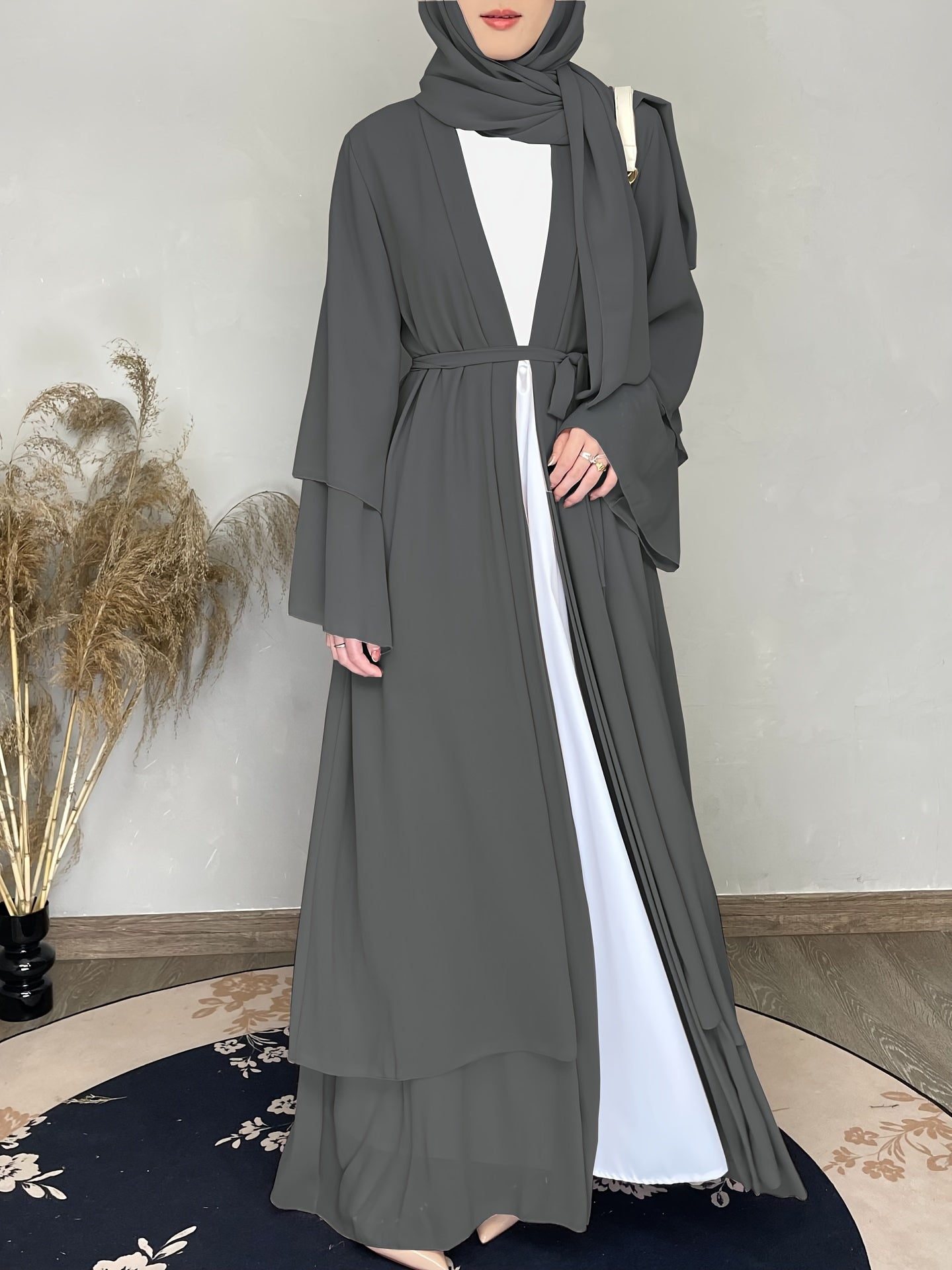 Abaya Muslim Women's Casual Solid Color Elegant Batwing Sleeve Long Loose Robe Maxi Dress Middle Eastern Saudi Dubai Turkish Traditional Arabic Kaftan