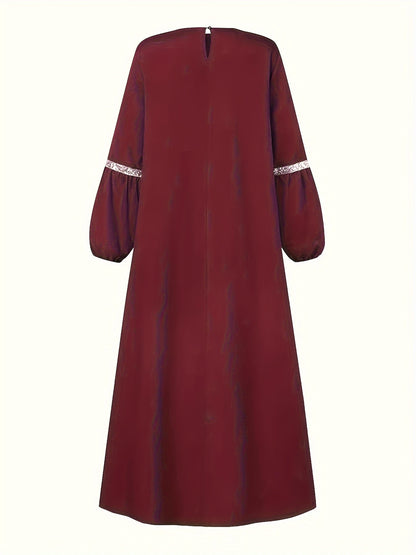 [Sequined Abaya] Sequined Long Sleeve Muslim Abaya | Middle Eastern Solid Color Casual Dress