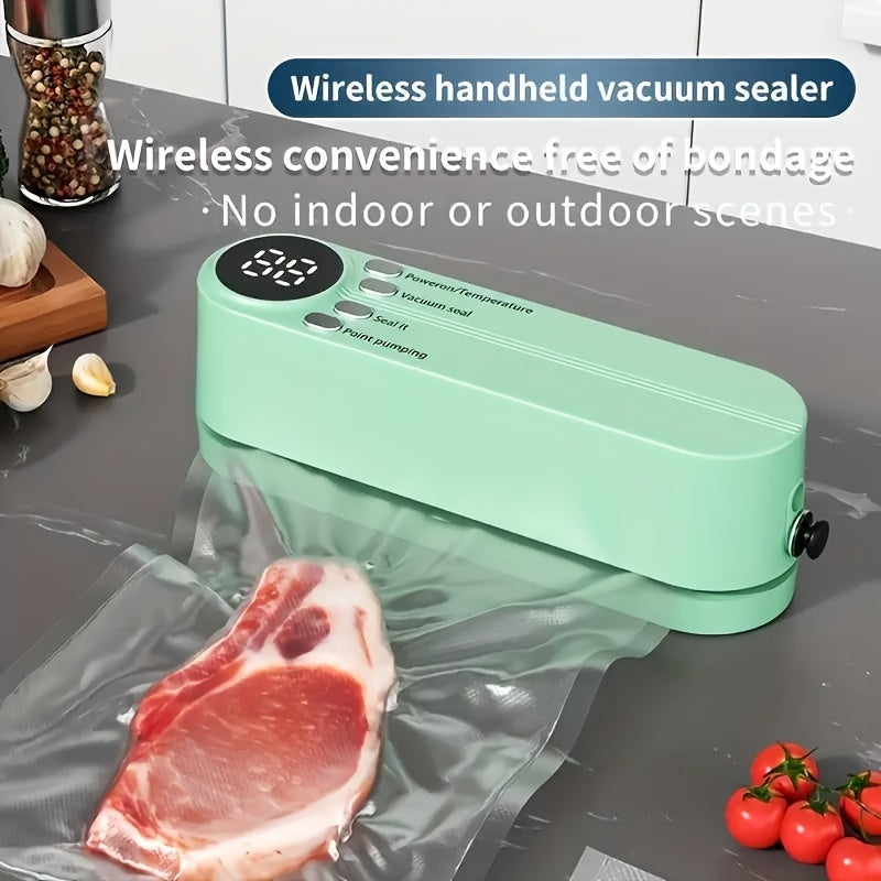 [Kolzp food vacuum sealer] Compact USB Rechargeable Vacuum Sealer Kit | Digital Display, Quick Sealing, Includes Pump & Airtight Bags | Food Preservation for Meat, Fruits, Vegetables | Space-Saving Design, Ideal Christmas Gif