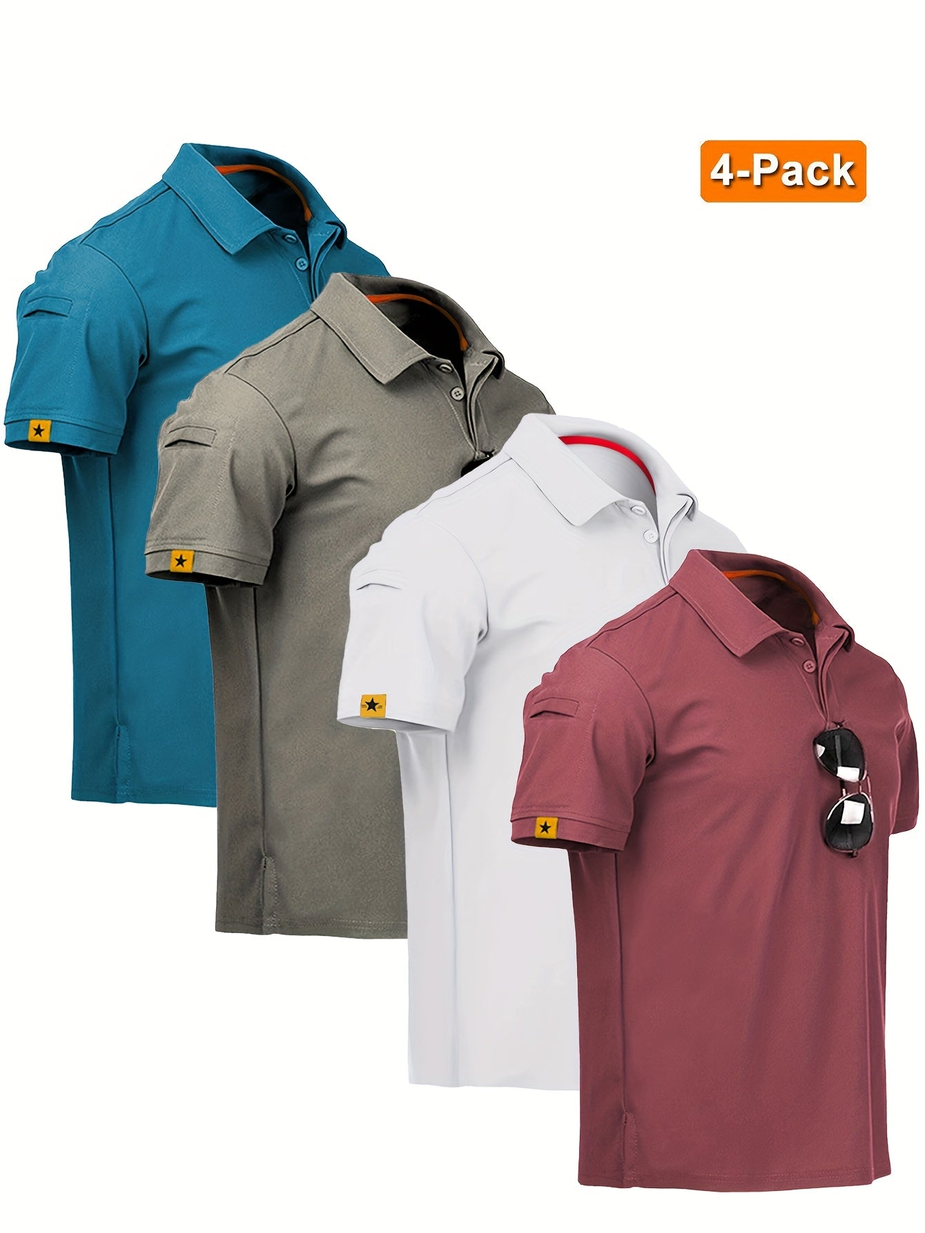 4pcs Men'S Quick-Dry Breathable Short Sleeve Polo Shirts - Lightweight Summer Outdoor T-Shirts with Collar, Regular Fit for Hiking, Golf, Beach