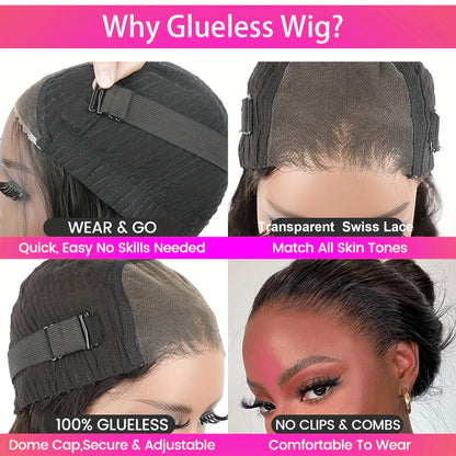 WEAR GO Glueless Wigs 100% Human Hair Pre-Plucked Pre-Cut Water Wave Bob Wig with 4x4 Lace Closure - No Glue Needed, Natural Look for Women, Short Curly Hairstyle, Easy to Style & Maintain, Short Hair Wig