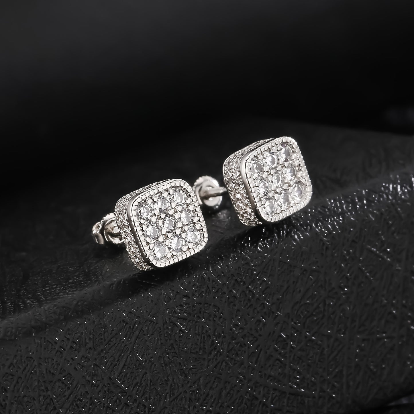 Golden Micro Pave Cubic Zircon Hip Hop Geometry Square Stud Earrings - Iced Out Bling Fashion Jewelry with Geometric Design, Square Shape, and Durable Construction - Perfect for Everyday Wear and Special Occasions