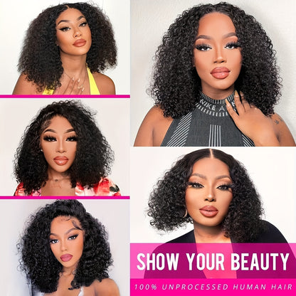 WEAR GO Glueless Wigs 100% Human Hair Pre-Plucked Pre-Cut Water Wave Bob Wig with 4x4 Lace Closure - No Glue Needed, Natural Look for Women, Short Curly Hairstyle, Easy to Style & Maintain, Short Hair Wig