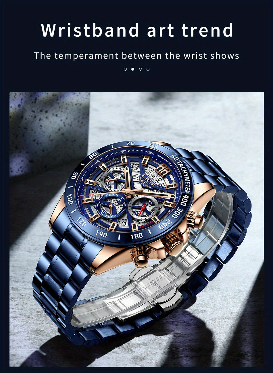 LIGE Watch For Men Top Brand Luxury Men Watch Fashion Business Sports Quartz Chronograph Wristwatches Hollowed Out Chronograph Watch