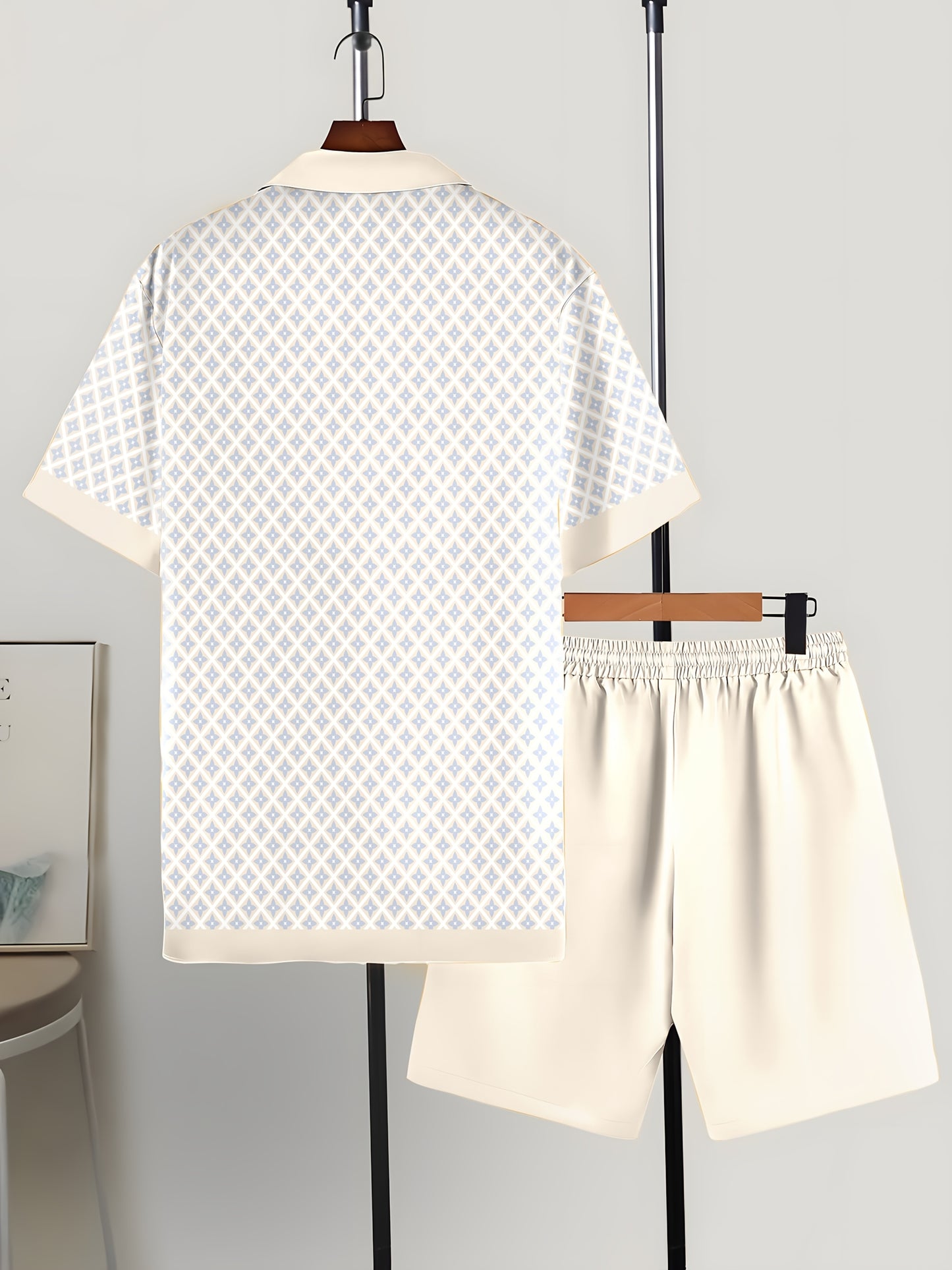 2pcs Men's Shirt and Shorts Set: Loose Cuban Collar Short Sleeve Shirt with Casual Outdoor Sports Vacation Outfit