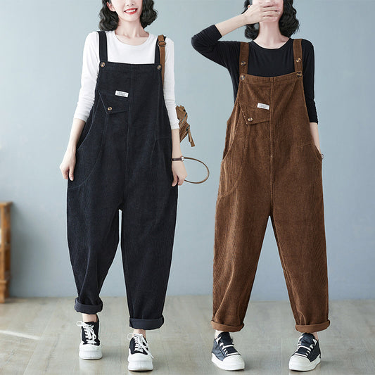 Strap pants for women in autumn and winter, loose and slimming, Haren strap pants, striped velvet pants