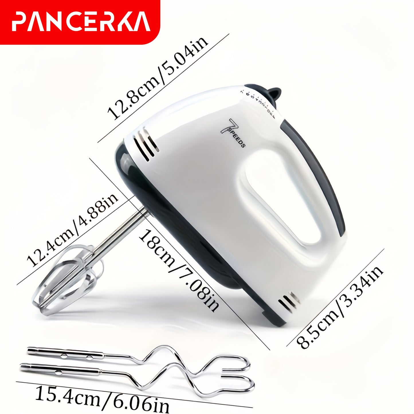 PANCERKA 7-Speed Electric Handheld Mixer with Beaters & Dough Hooks - Lightweight Ergonomic Design, Powerful Motor for Baking, Whisking, Beating Eggs - EU Plug (220V), Egg Whisking, Ergonomic Mixer, Durable Construction