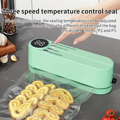 [Kolzp food vacuum sealer] Compact USB Rechargeable Vacuum Sealer Kit | Digital Display, Quick Sealing, Includes Pump & Airtight Bags | Food Preservation for Meat, Fruits, Vegetables | Space-Saving Design, Ideal Christmas Gif
