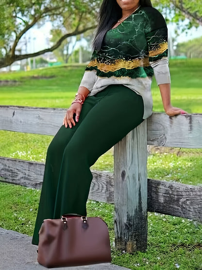 [Casual 2pcs Set] 2pcs Stylish Women's Casual Print Long Sleeve and Pants Set | Perfect for Daily Outdoors