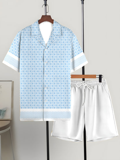 2pcs Men's Shirt and Shorts Set: Loose Cuban Collar Short Sleeve Shirt with Casual Outdoor Sports Vacation Outfit