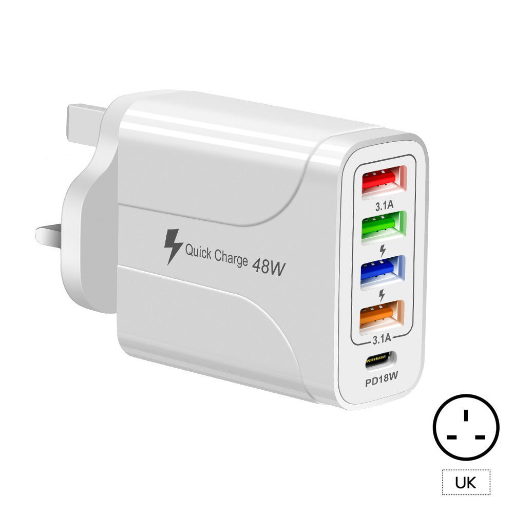 4USB+Type-C mobile phone charger PD18W 5-in-1 charging head 48W charger PD interface charger