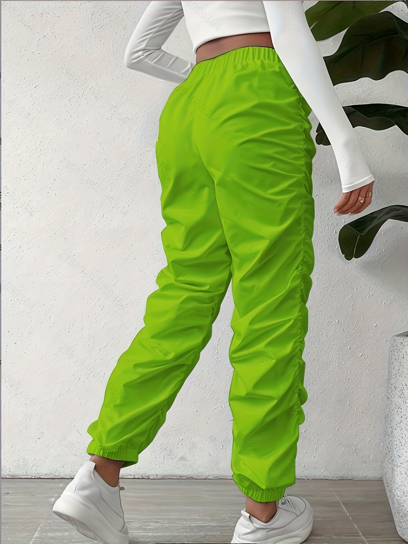 Elegant Full-Length Wrinkle/pleated Hem Pants - Solid Color Smooth Non-Stretch Leg for Dress Pants, Spring/Summer Casual & Dress Wear, Machine Washable Regular Fit Trousers