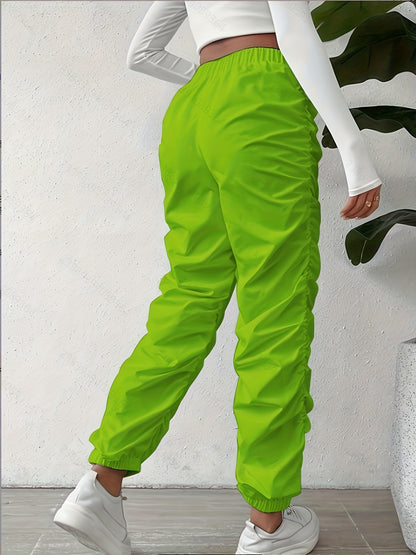 Elegant Full-Length Wrinkle/pleated Hem Pants - Solid Color Smooth Non-Stretch Leg for Dress Pants, Spring/Summer Casual & Dress Wear, Machine Washable Regular Fit Trousers