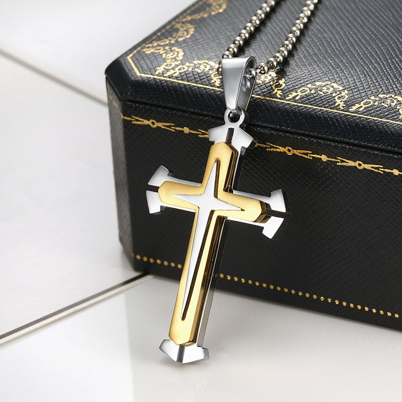A Stylish Multi-layer Cross Necklace for Men - A Domineering Guardian Necklace for Men And Women - Fashionable Necklace, Elegant Design, Classic Jewelry Clothing Accessories for Dressing Up Holiday Gifts,Valentine's Day