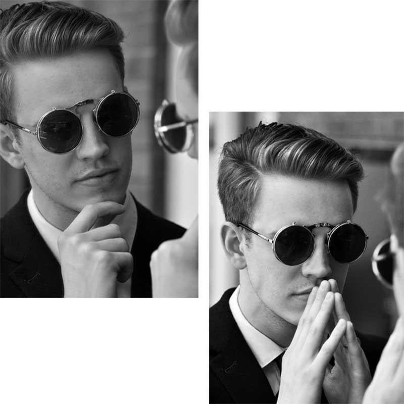 Steampunk Retro Round Metal Flip Fashion Glasses, With Spring Temples, For Men Women Outdoor Party Vacation Travel Driving Supplies Photo Props