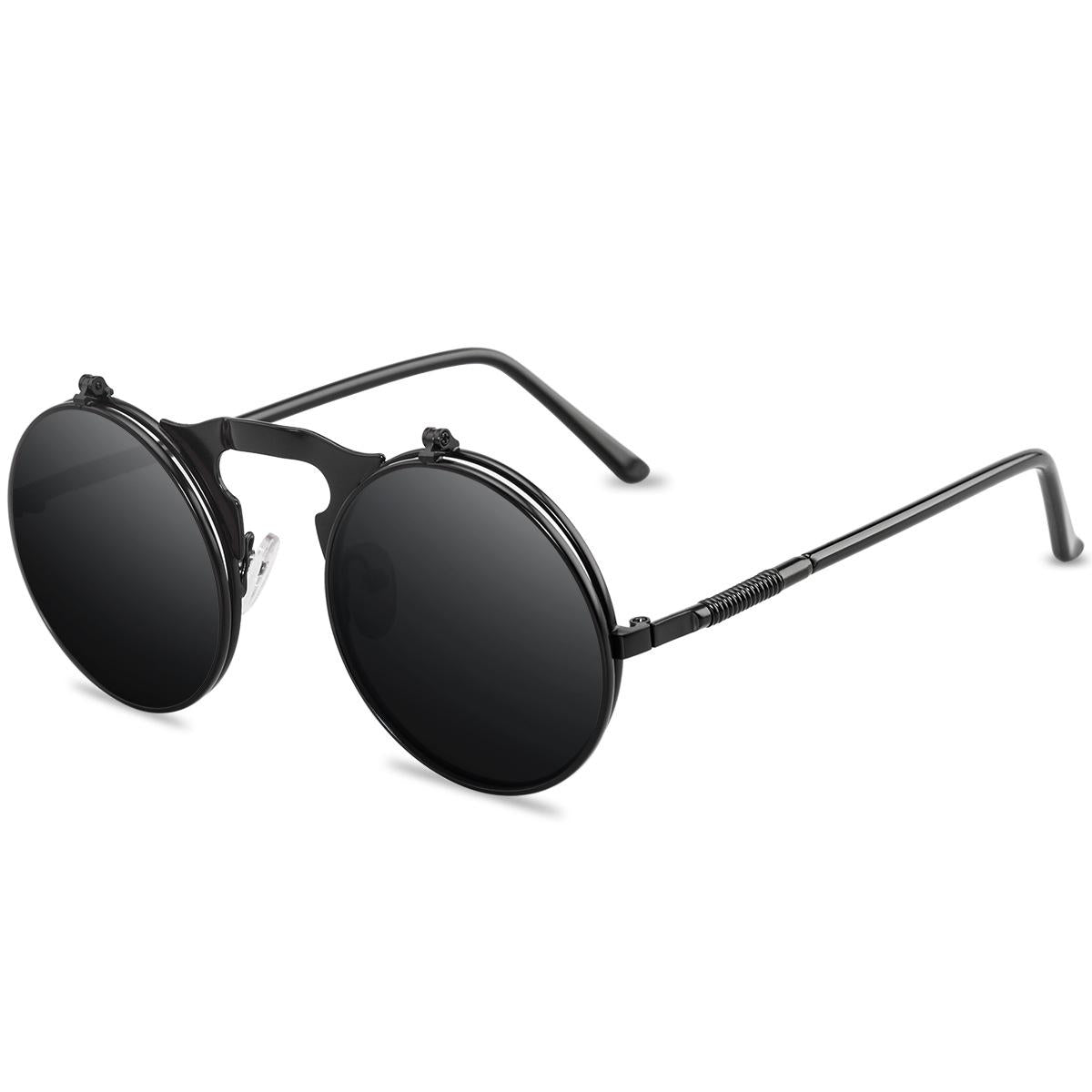 Steampunk Retro Round Metal Flip Fashion Glasses, With Spring Temples, For Men Women Outdoor Party Vacation Travel Driving Supplies Photo Props