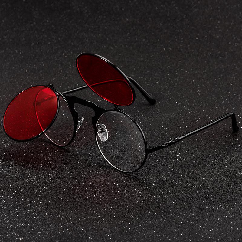 Steampunk Retro Round Metal Flip Fashion Glasses, With Spring Temples, For Men Women Outdoor Party Vacation Travel Driving Supplies Photo Props